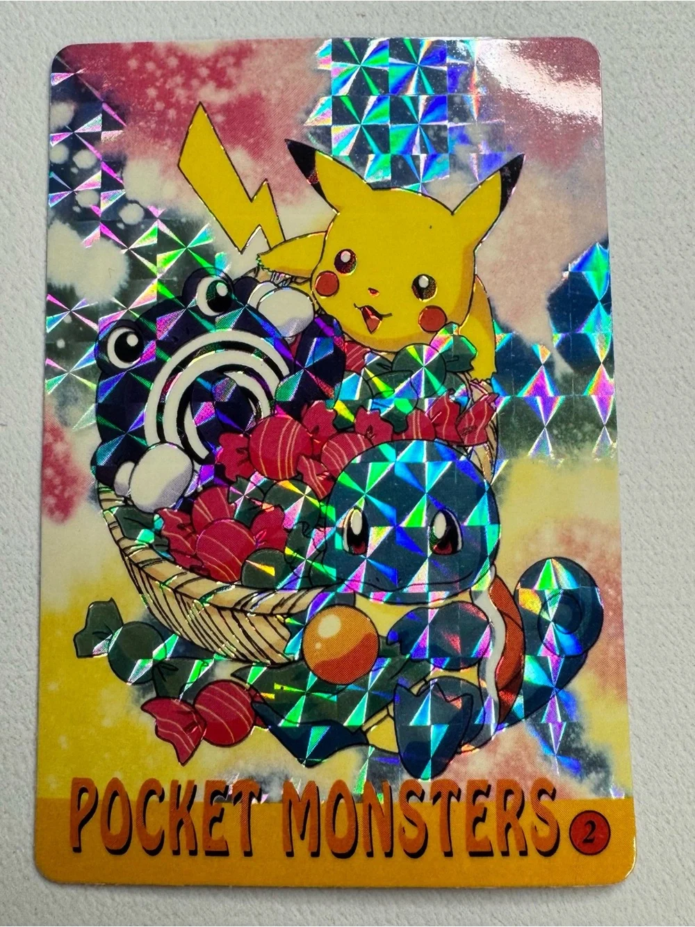 Pikachu Holo Pocket Monster Prism Pikachu Poliwihirl Squirtle #2 Vintage
